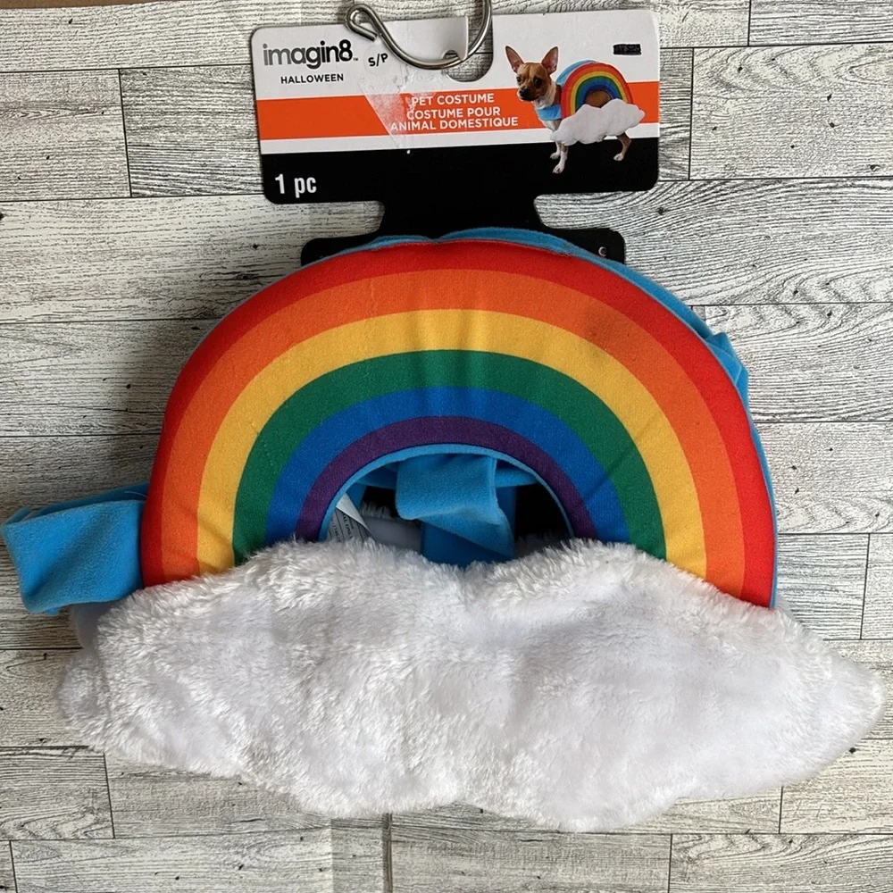 NWT Rainbow Small Dog Pet‎ Halloween Costume Parade Fur Clouds Velcro Pride